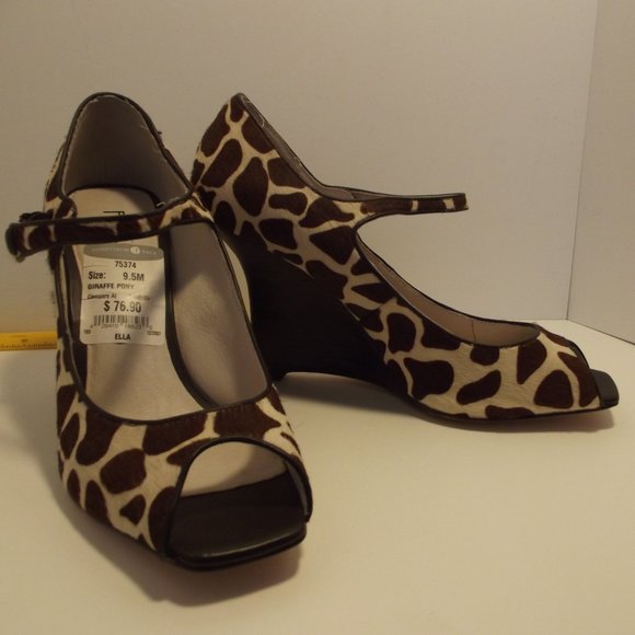 Wedge "Ella" Shoe Peep Toe Giraffe Pony 9.5 - Picture 2 of 14